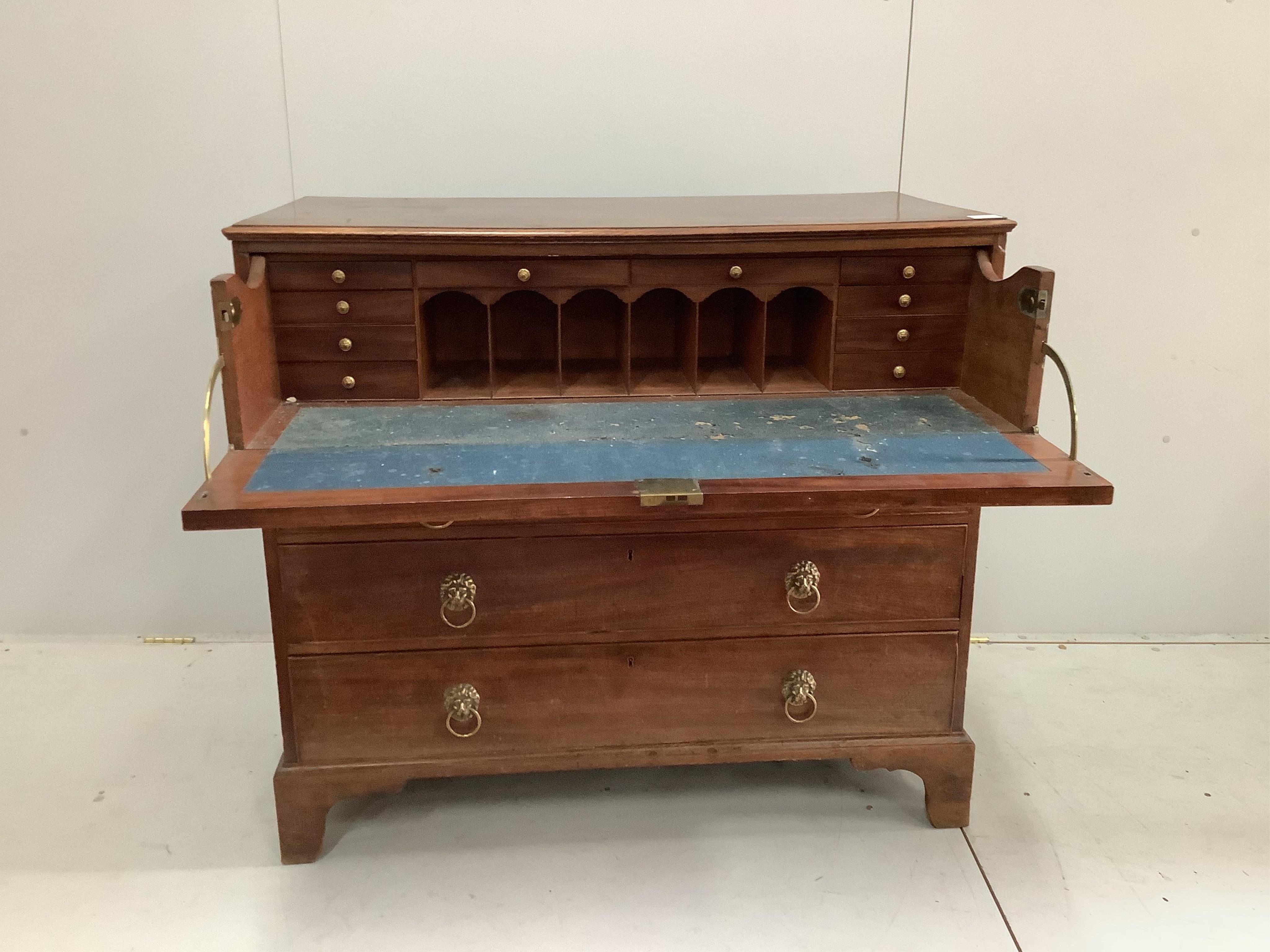 A George IV mahogany secretaire chest, width 108cm, depth 54cm, height 98cm. Condition - fair